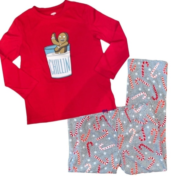Old Navy Girls Size M (8) Long Sleeve Tee & Candy Canes on a Gray Fleece Pants - Picture 1 of 5
